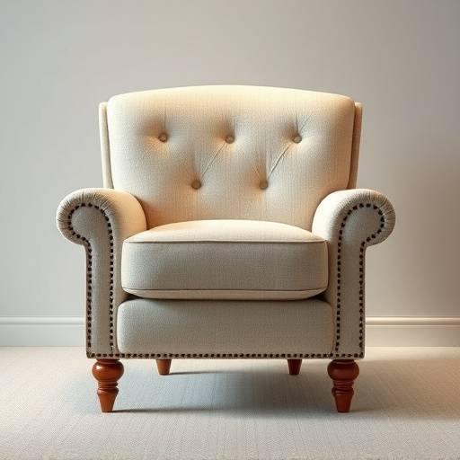 A charming, detailed armchair from the game Homescapes, with upholstered fabric and classic design