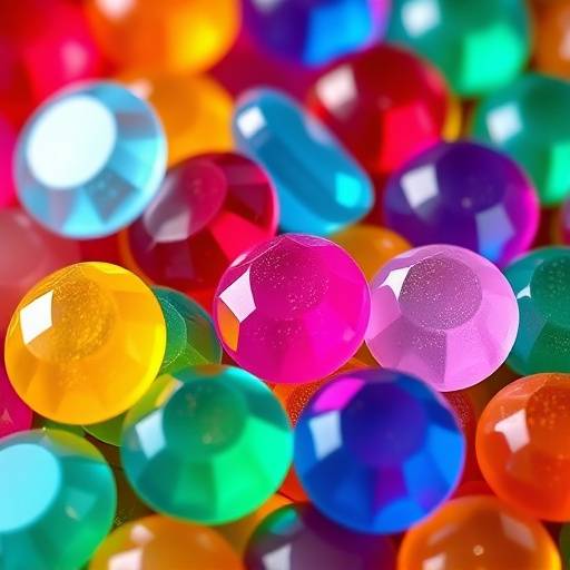 AI-generated candy gem, mimicking the bright colors, glossiness, and jewel-like appearance of Candy Crush gems