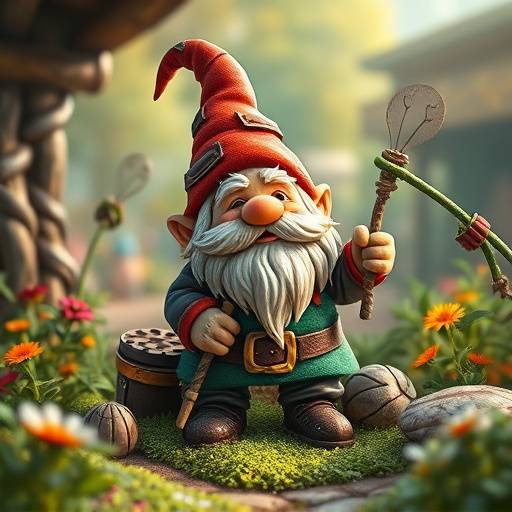 AI-generated whimsical garden gnome for a puzzle adventure game, with friendly features and textured appearance