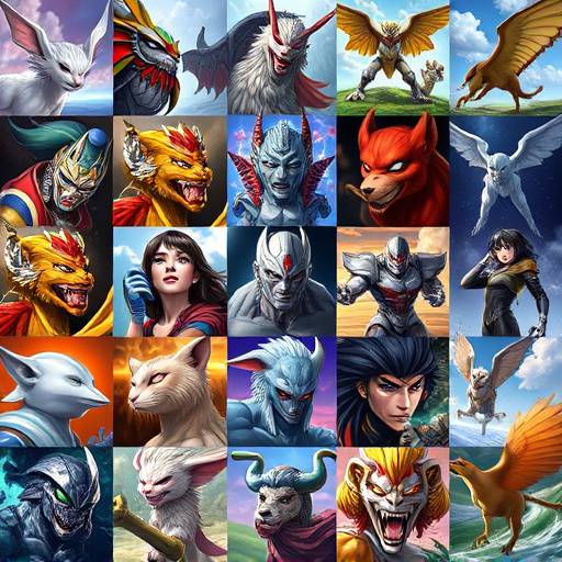 Collection of diverse artistic images representing training data for AI art generation, including various styles, subjects, and resolutions.