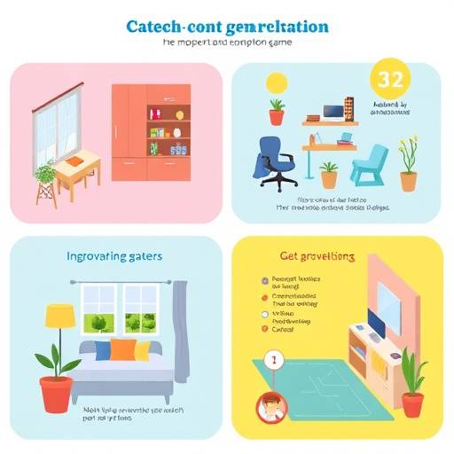 Infographic detailing distinctive visual elements of popular mobile game art styles, highlighting color saturation, character design features, and UI simplicity for match-3 and home renovation games