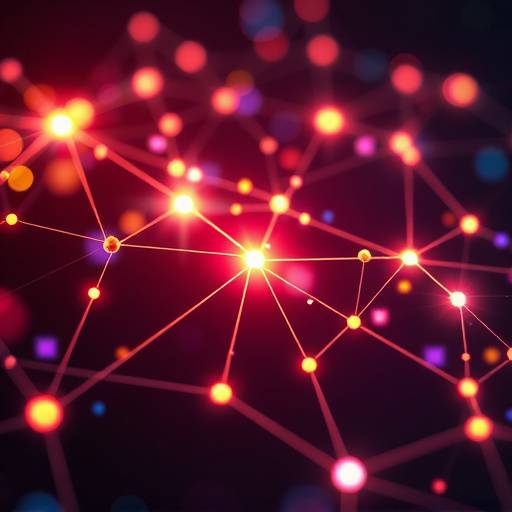 Stylized abstract representation of digital communication and connection, with glowing lines and nodes